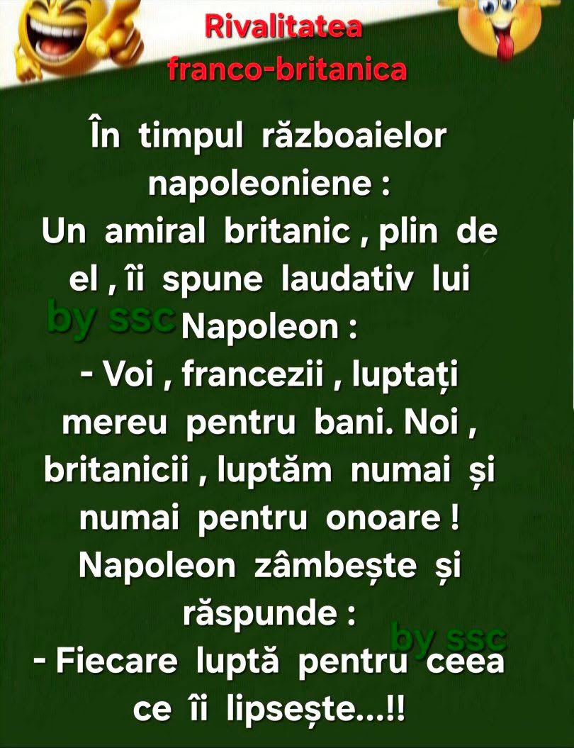Napoleon către amiralul britanic: Fiecare luptă pentru ceea ce îi lipsește