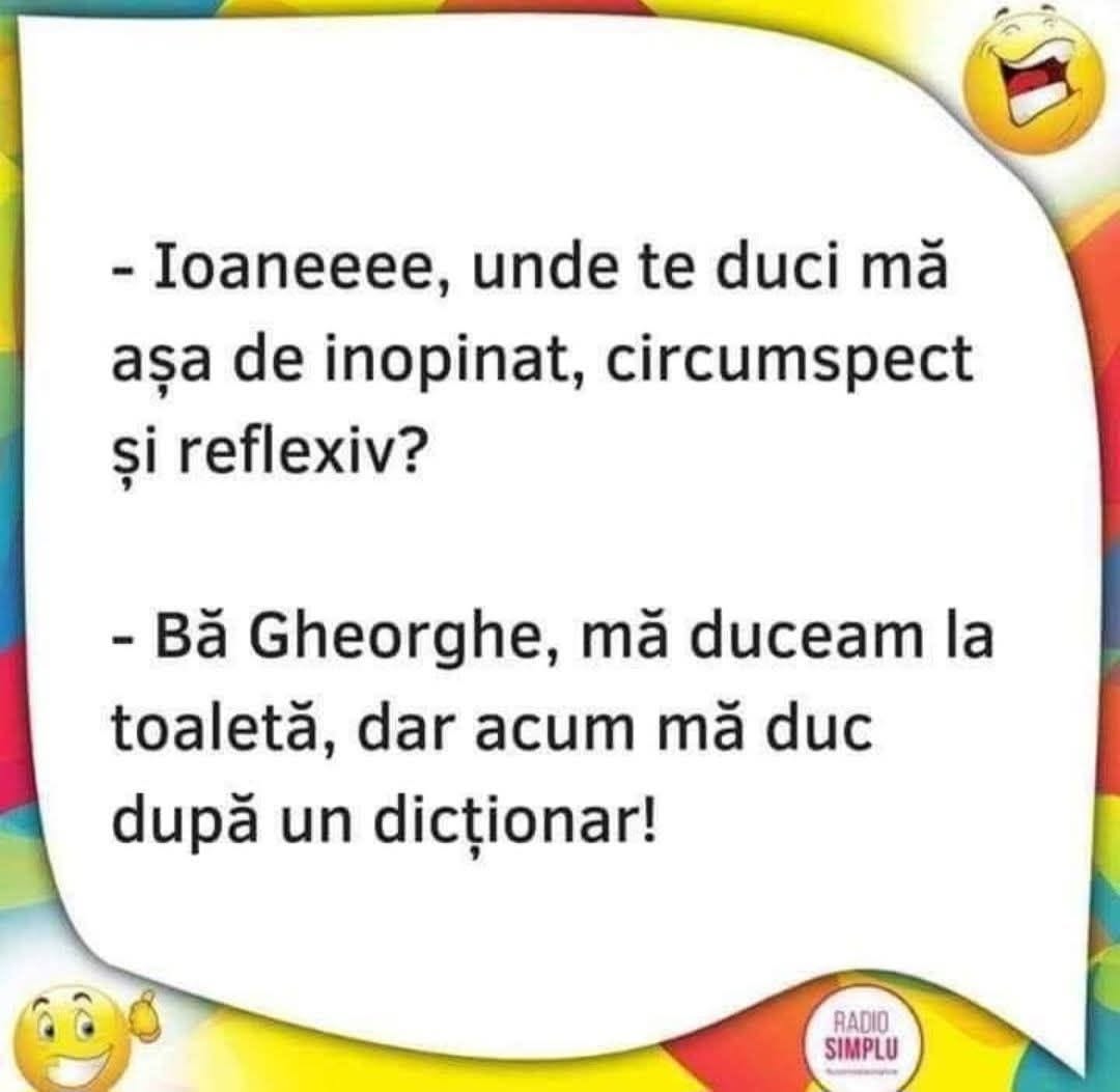 Ioane, unde te duci așa de inopinat, circumspect și reflexiv? La toaletă, dar acum după un dicționar