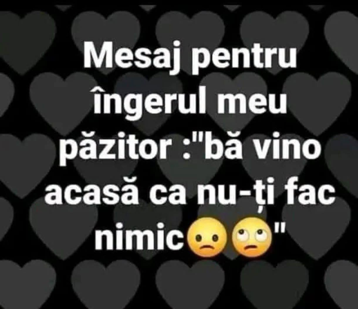 Mesaj pentru îngerul meu păzitor: bă, vino acasă, că nu-ți fac nimic