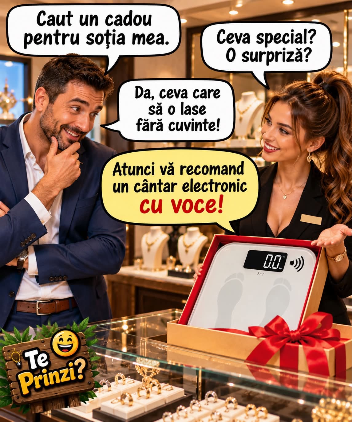 Caut un cadou care s-o lase pe soția mea fără cuvinte. Atunci vă recomand un cântar electronic cu voce!
