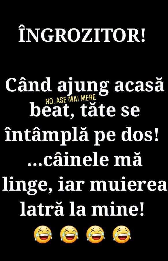 Îngrozitor! Când ajung acasă beat, totul e pe dos: câinele mă linge, iar muierea latră la mine