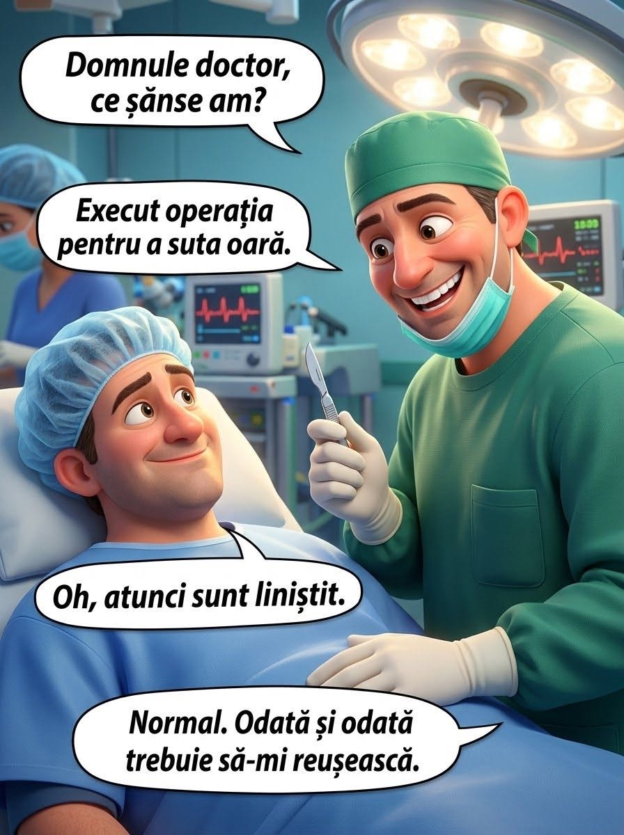 Domnule doctor, ce șanse am? Execut operația pentru a suta oară. Odată și odată trebuie să-mi reușească