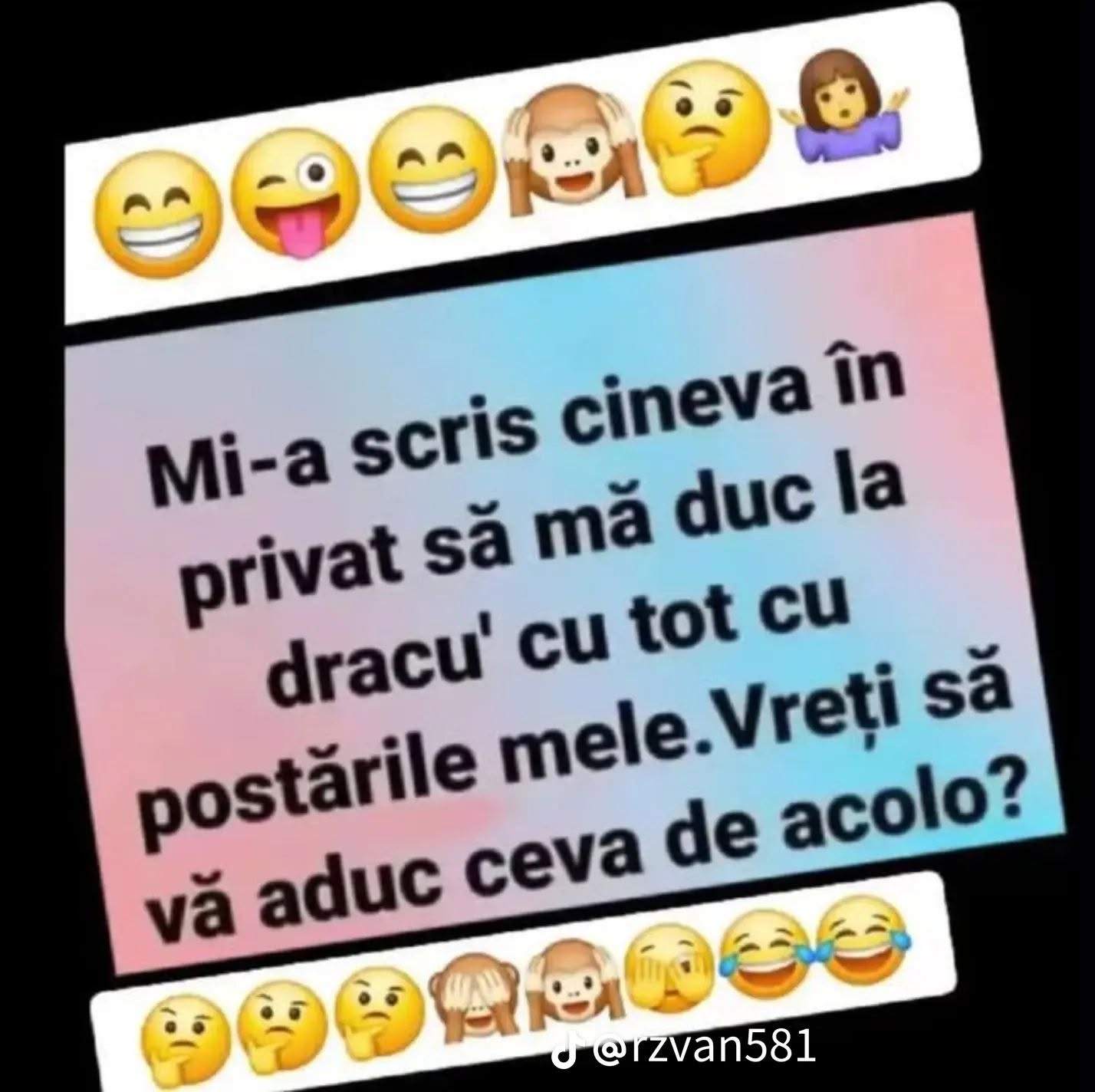 Mi-a scris cineva în privat să mă duc la dracu' cu tot cu postările mele. Vreți să vă aduc ceva de acolo?