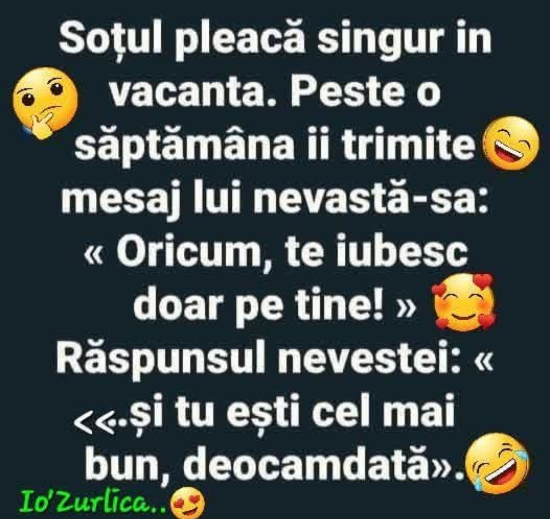 Soțul, singur în vacanță: Oricum, te iubesc doar pe tine! Nevasta: Și tu ești cel mai bun... deocamdată