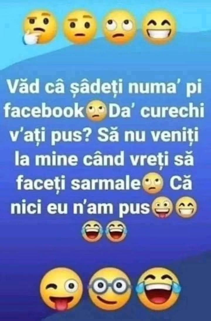 Văd că șădeți numa' pi Facebook. Da' curechi v-ați pus? Să nu veniți la mine când vreți sarmale!