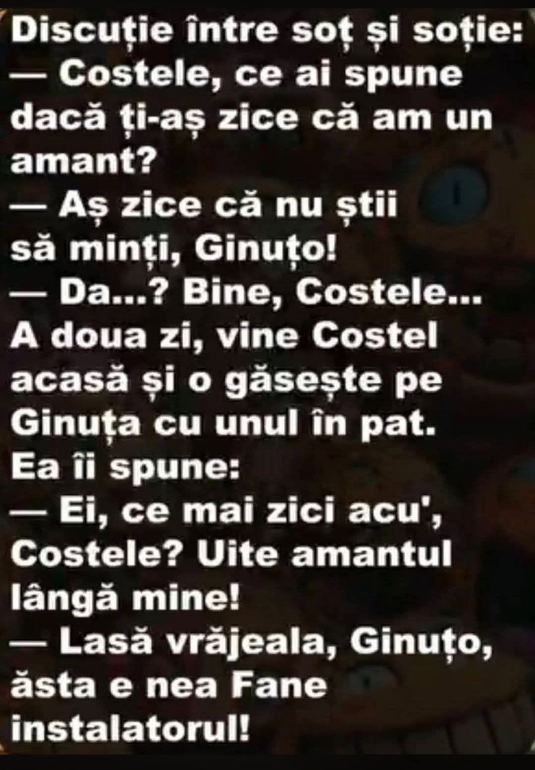 Ce ai spune dacă ți-aș zice că am un amant? Lasă vrăjeala, Ginuțo, ăsta e nea Fane instalatorul!
