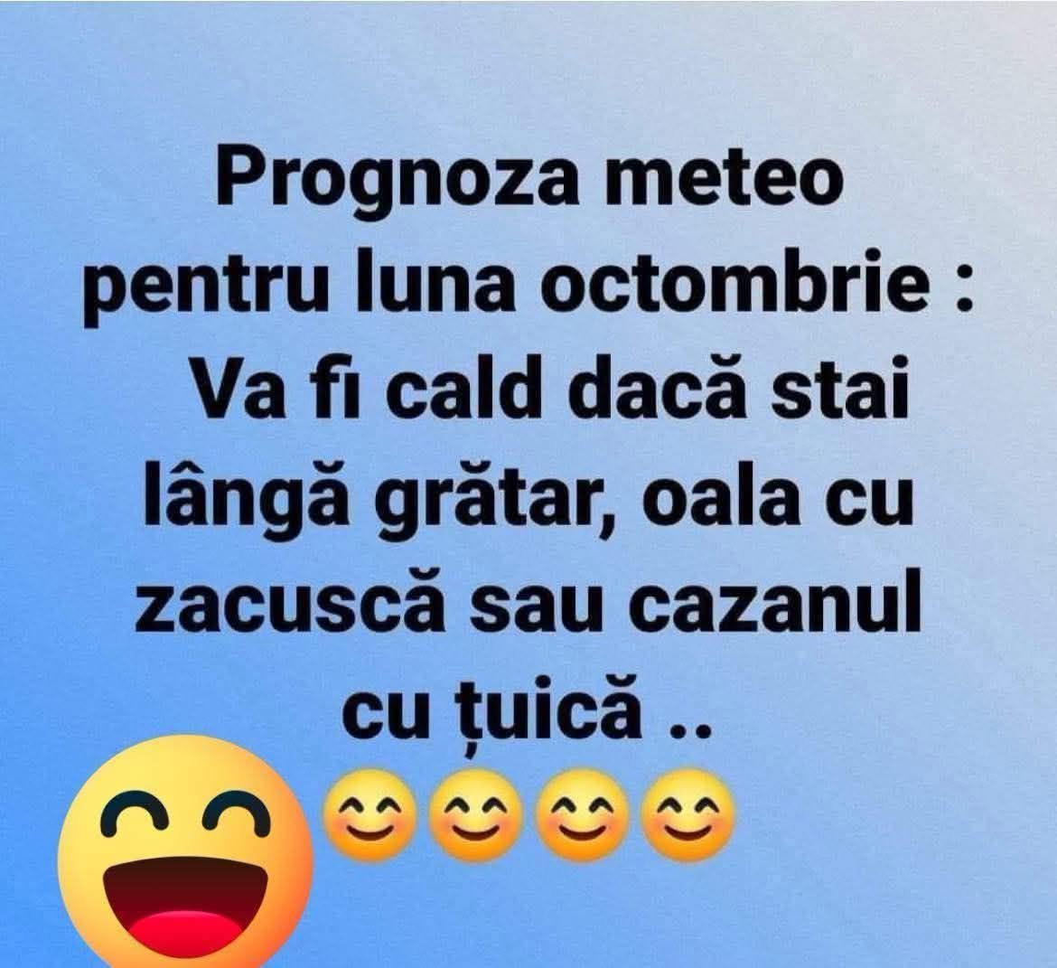 Prognoza meteo pentru octombrie: va fi cald dacă stai lângă grătar, oala cu zacuscă sau cazanul cu țuică