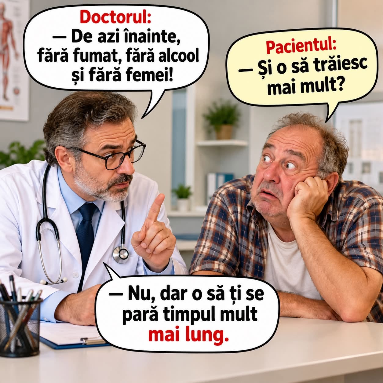 Doctorul: de azi fără fumat, fără alcool și fără femei! Și o să trăiesc mai mult? Nu, dar o să ți se pară mult mai lung