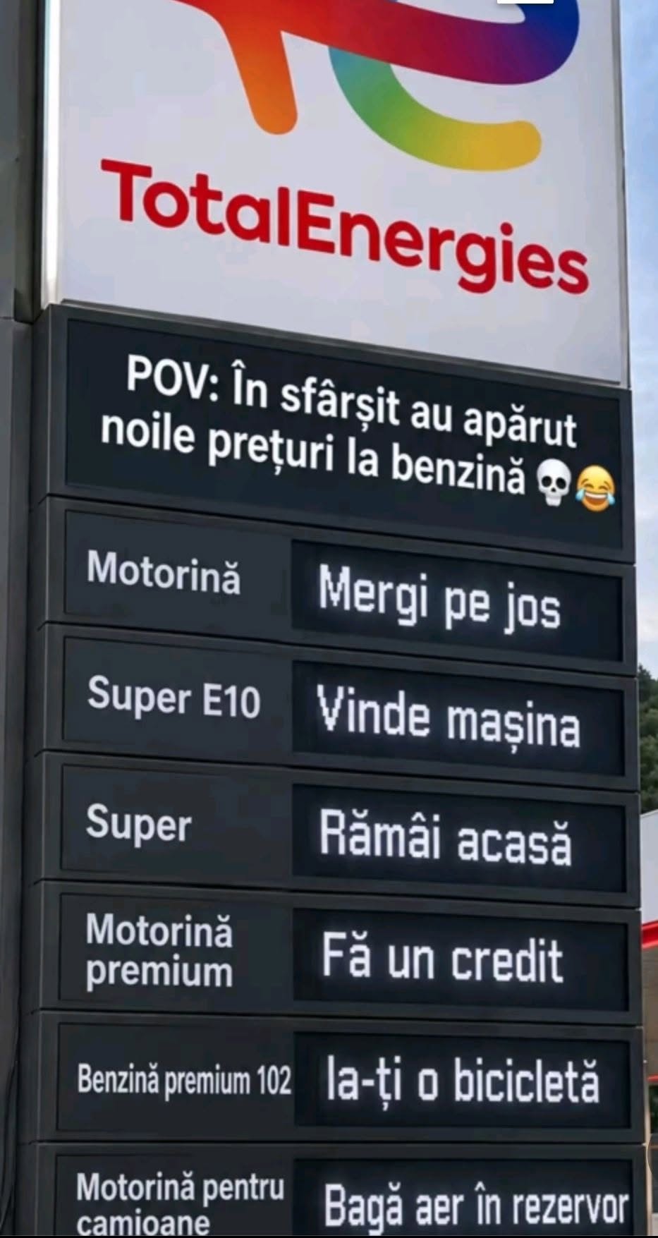Noile prețuri la benzină: motorină - mergi pe jos, super - vinde mașina, premium - ia-ți o bicicletă