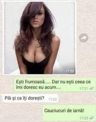Ești frumoasă, dar nu ești ceea ce îmi doresc eu acum. Păi și ce îți dorești? Cauciucuri de iarnă!