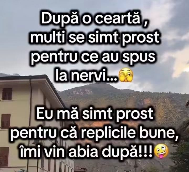 După o ceartă, mulți se simt prost pentru ce au spus la nervi. Eu mă simt prost pentru că replicile bune îmi vin abia după!