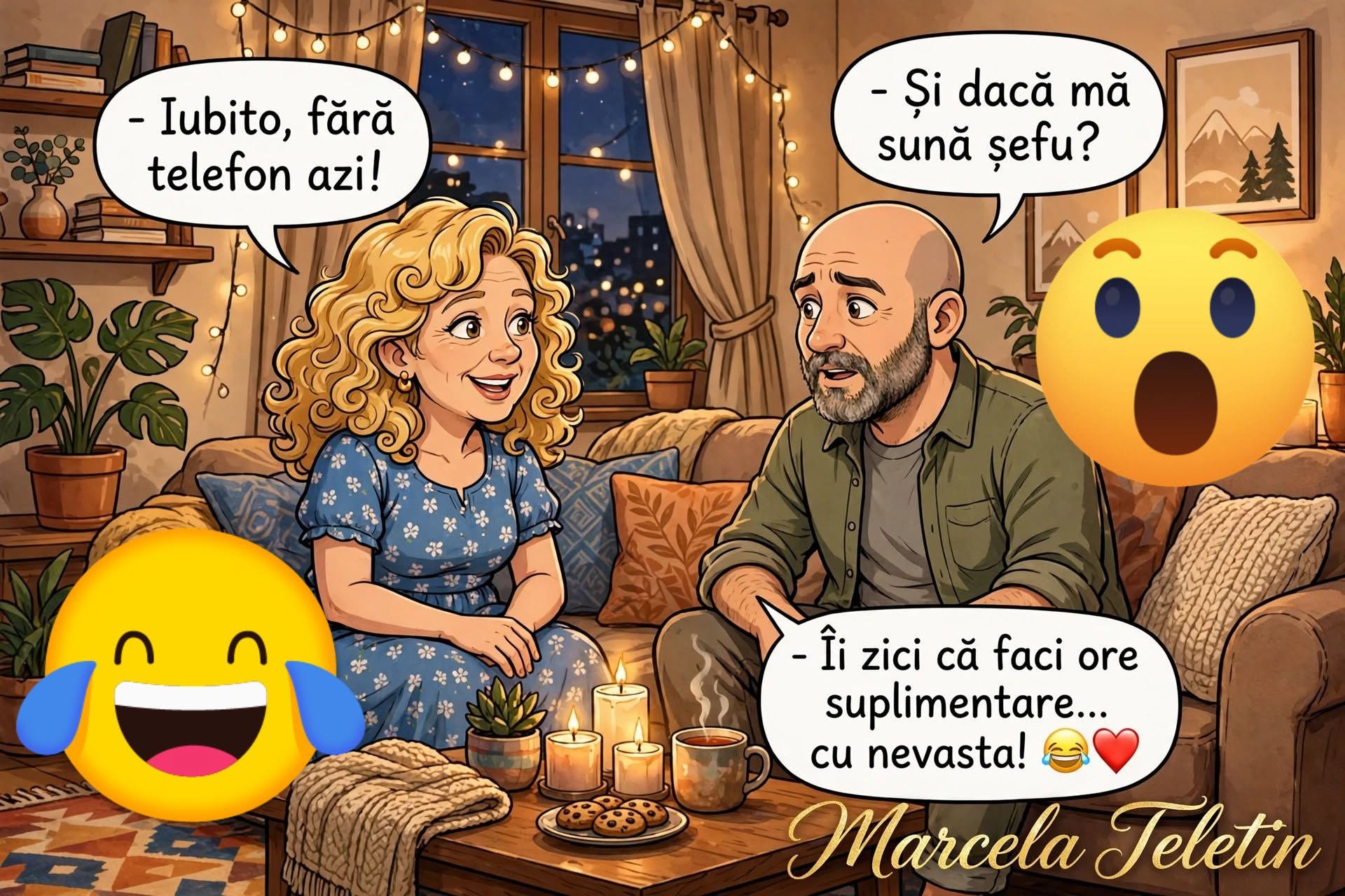 Iubito, fără telefon azi! Și dacă mă sună șefu'? Îi zici că faci ore suplimentare cu nevasta!