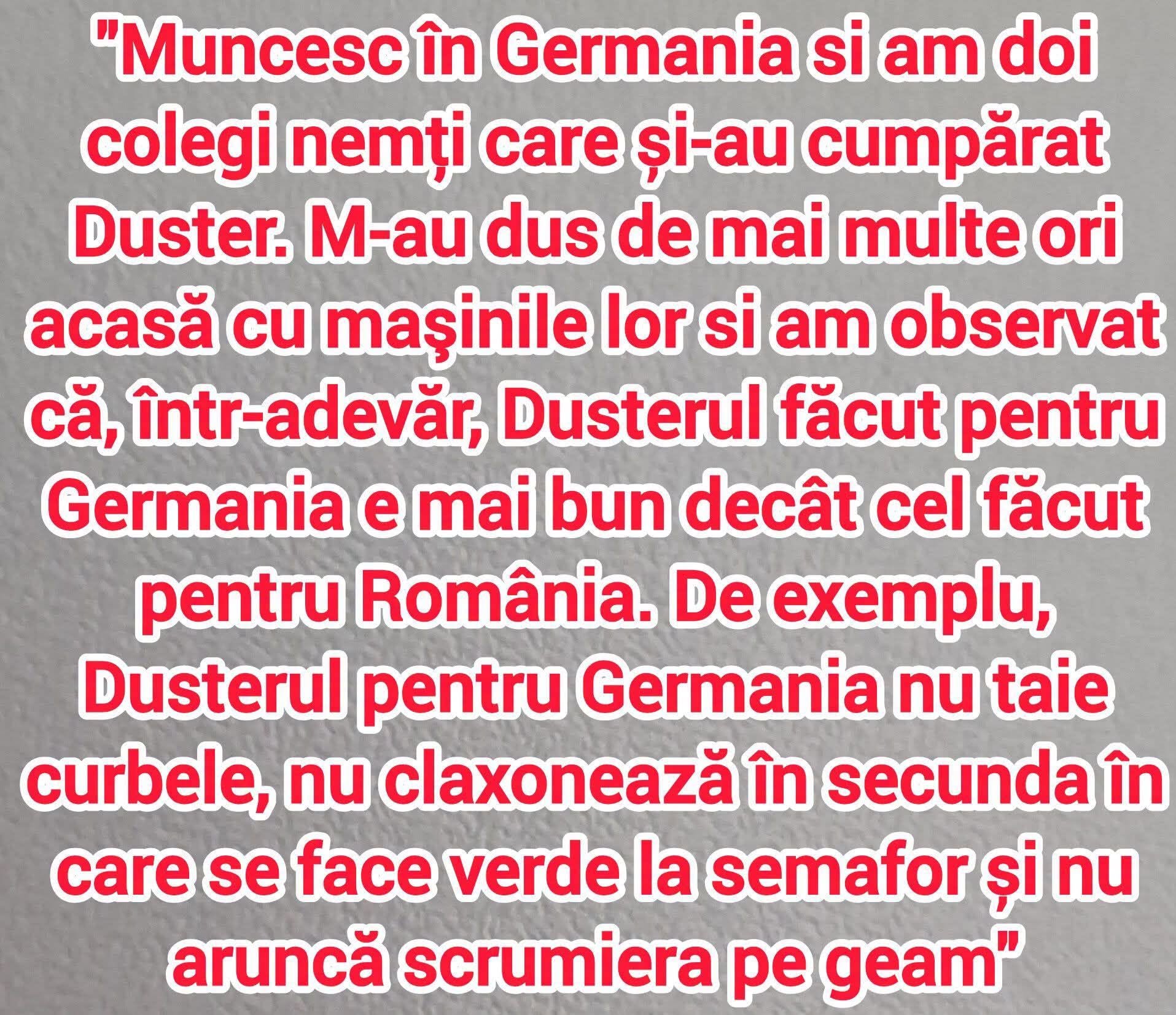 Dusterul pentru Germania e mai bun: nu taie curbele, nu claxonează când se face verde și nu aruncă scrumiera pe geam