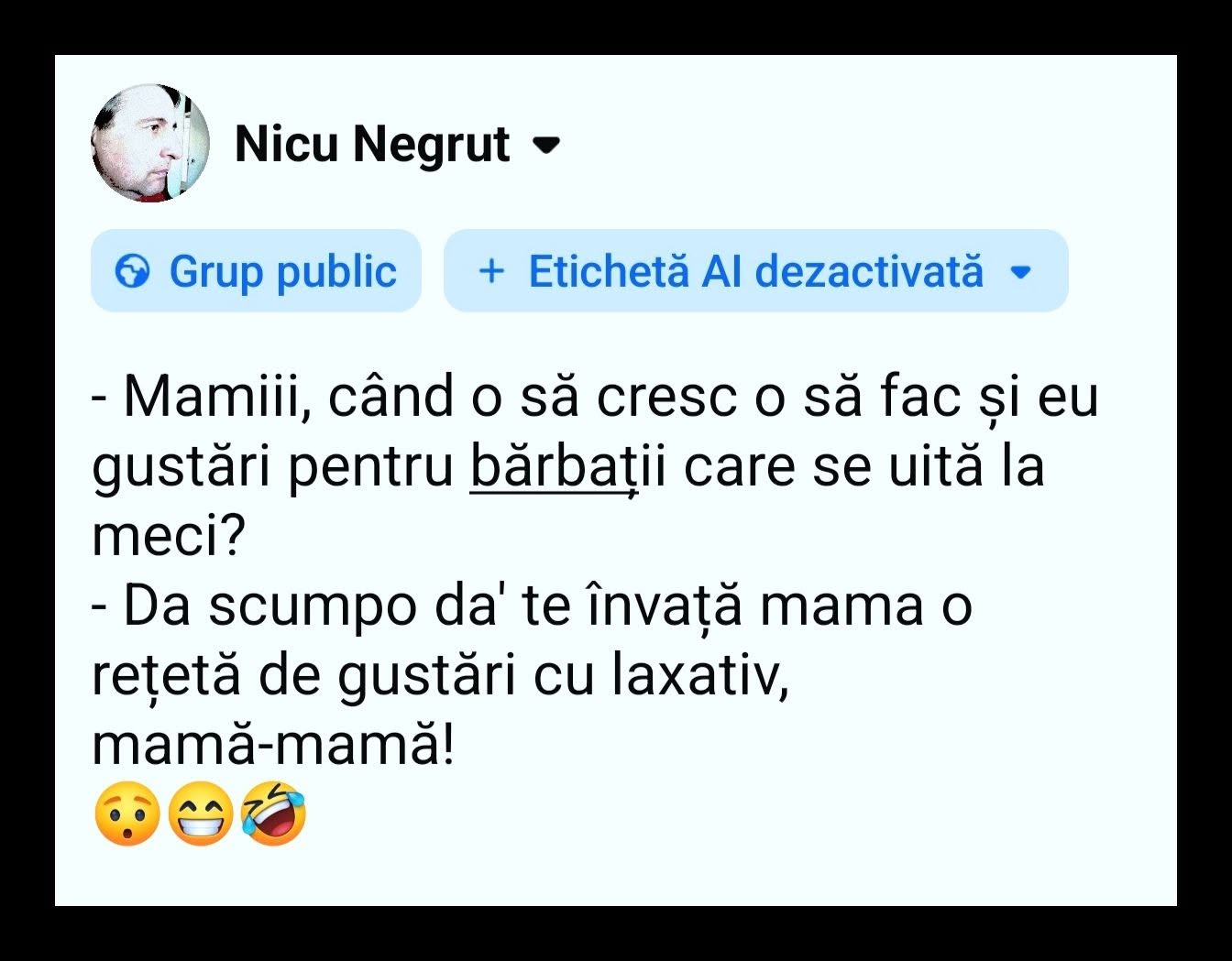 Mami, când cresc o să fac și eu gustări pentru bărbații care se uită la meci? Te învață mama o rețetă cu laxativ