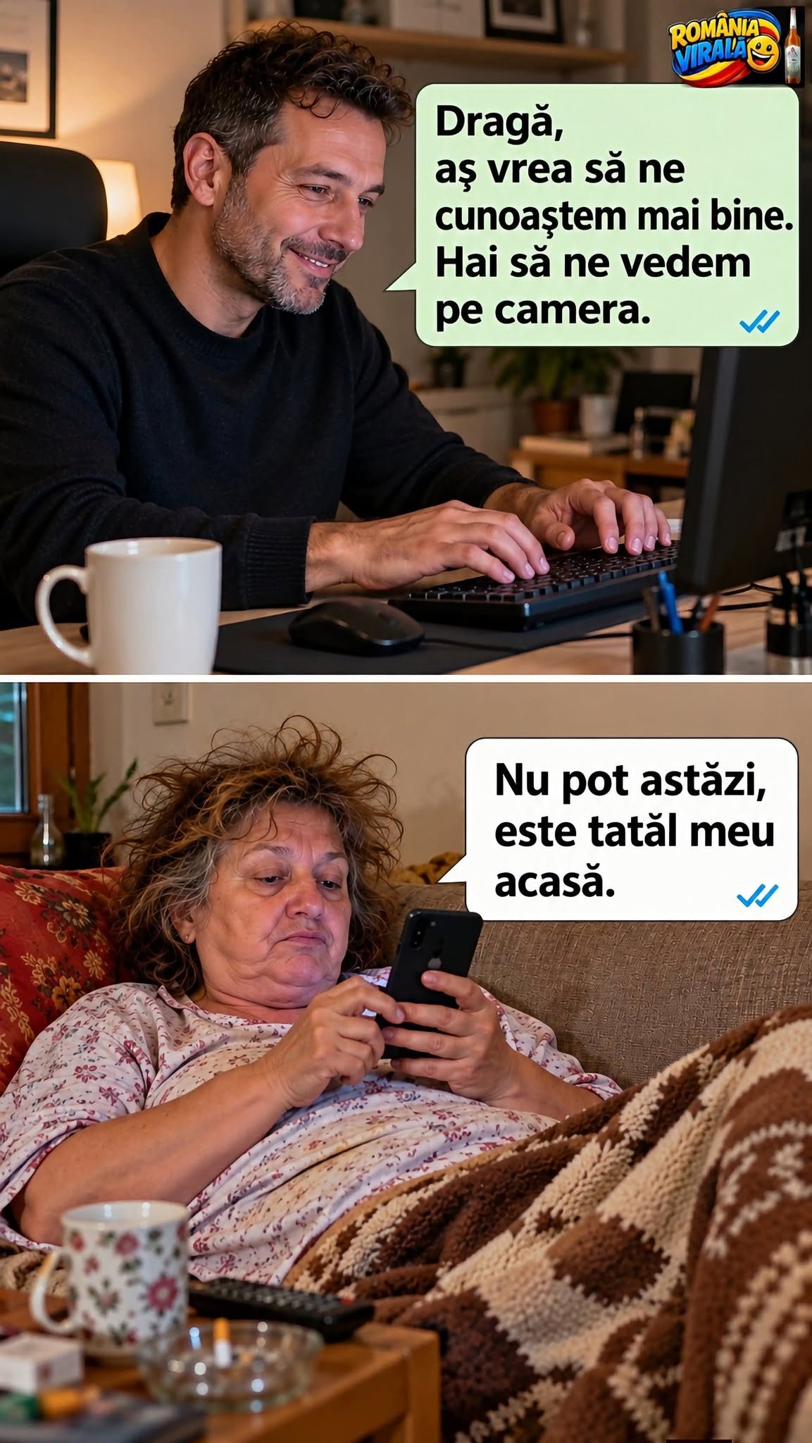 Dragă, aș vrea să ne cunoaștem mai bine pe cameră. Nu pot astăzi, e tatăl meu acasă