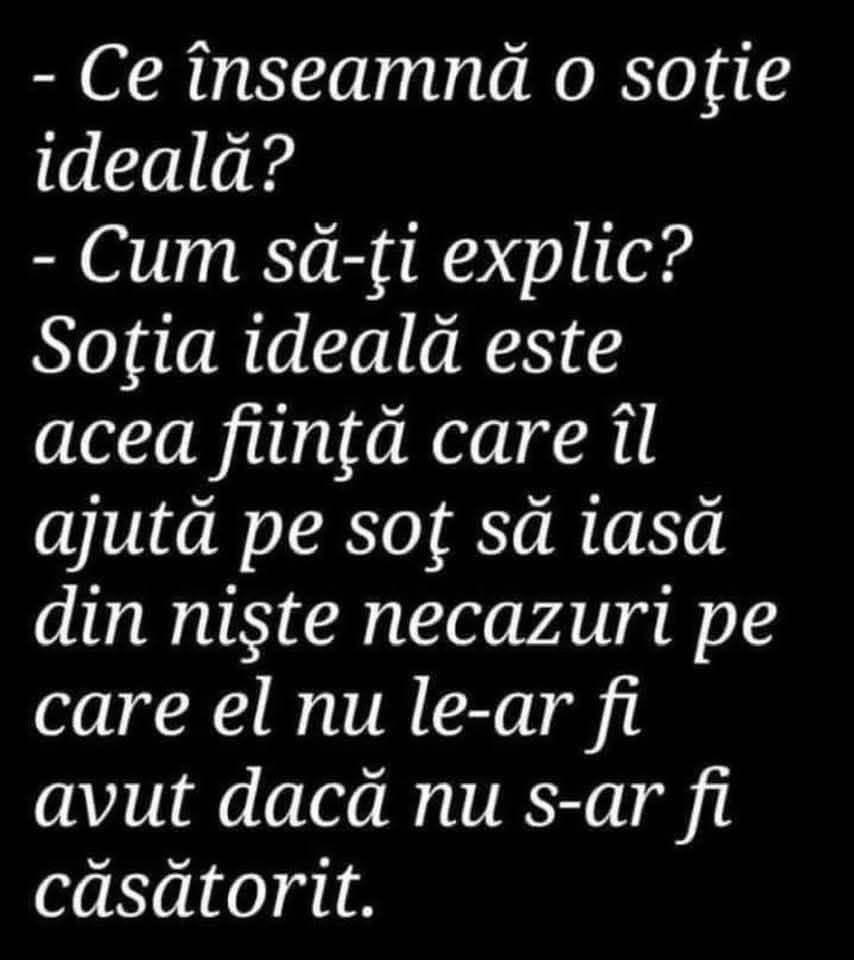 Soția ideală te ajută să ieși din necazurile pe care nu le-ai fi avut dacă nu te căsătoreai