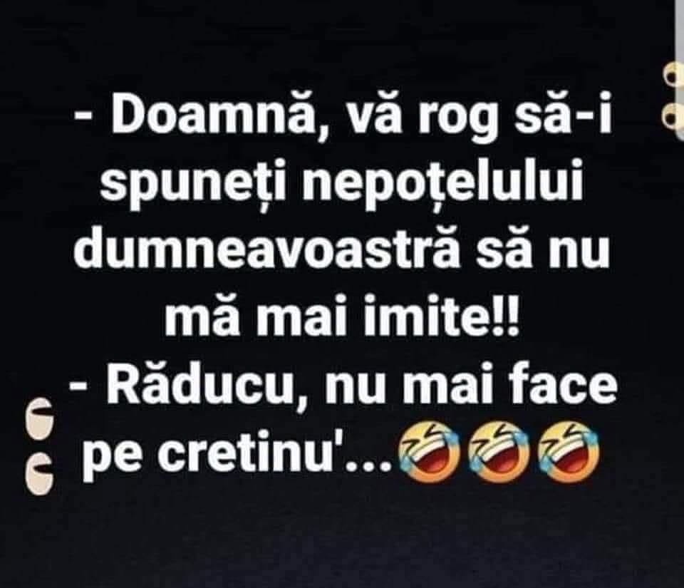 Doamnă, spuneți-i nepoțelului să nu mă mai imite! Răducu, nu mai face pe cretinu'!