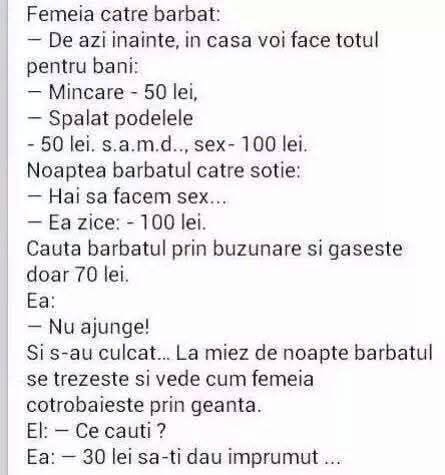 Femeia îi cere bani soțului pentru orice: Nu ajunge? Caut 30 de lei să ți-i dau împrumut