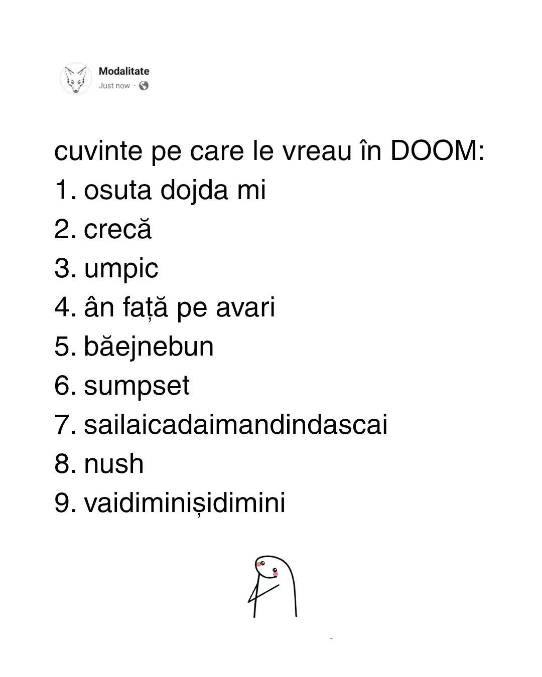 Cuvinte pe care le vreau în DOOM: osuta dojda mi, crecă, umpic, sumpset