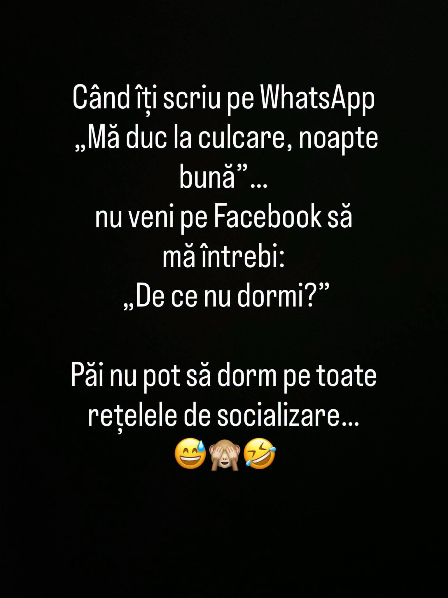 Când îți scriu pe WhatsApp că mă duc la culcare, nu veni pe Facebook să mă întrebi de ce nu dorm