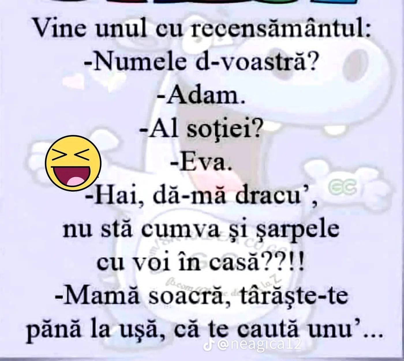 Recensământul: Adam și Eva? Nu stă cumva și șarpele cu voi? Mamă soacră, târăște-te până la ușă!