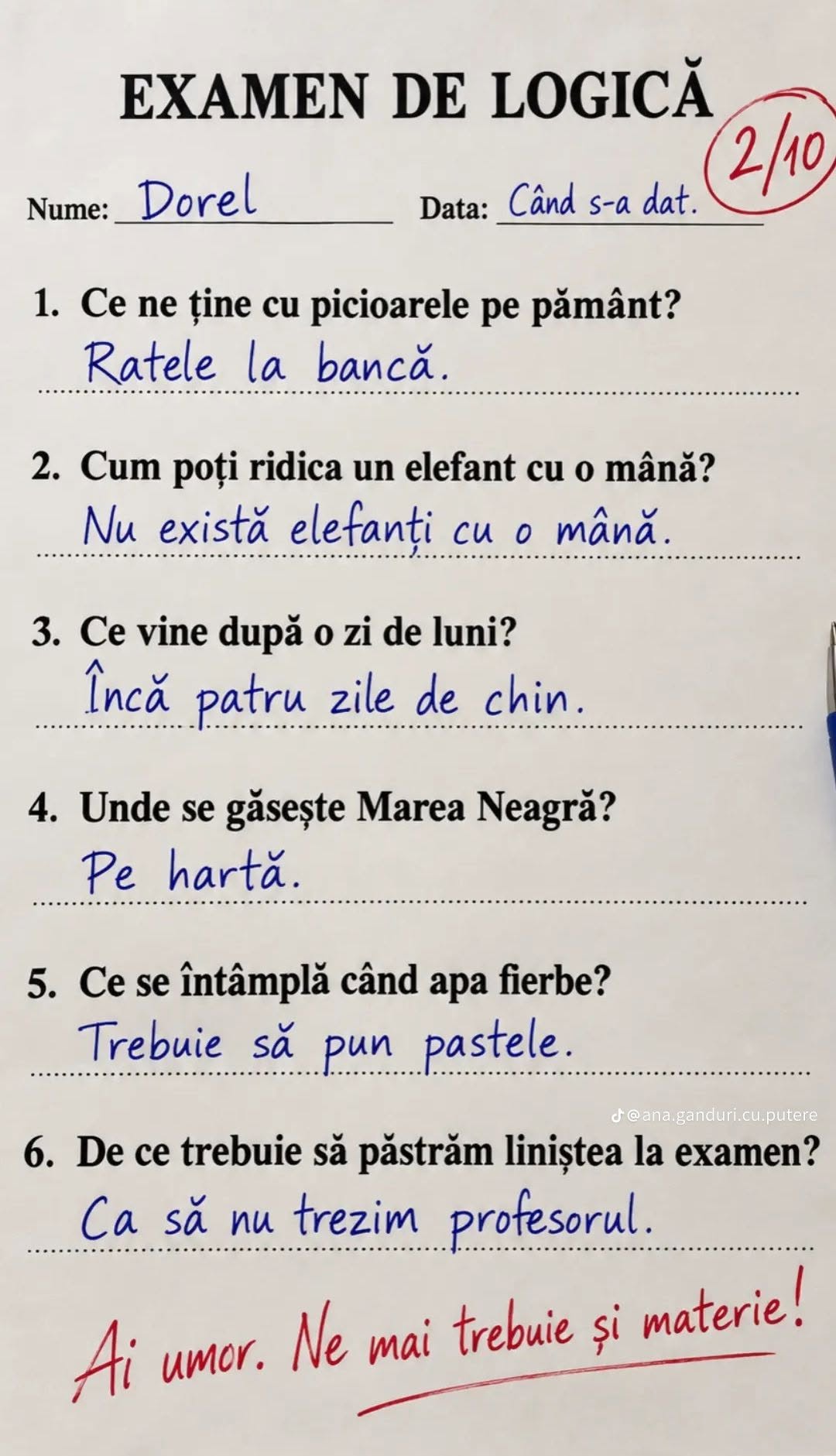 Examen de logică: răspunsurile lui Dorel