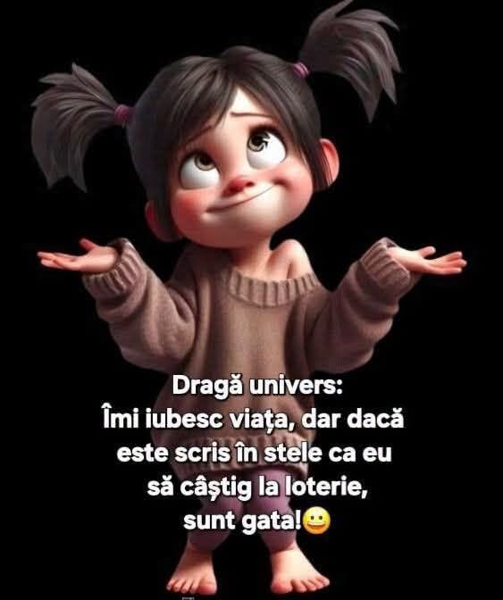 Dragă univers, îmi iubesc viața, dar dacă e scris în stele să câștig la loterie, sunt gata!