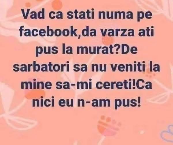 Văd că stați numa' pe Facebook, da' varza ați pus-o la murat? De sărbători să nu veniți la mine să-mi cereți!