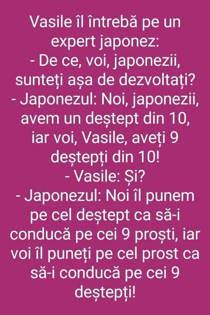 Vasile și expertul japonez: noi îl punem pe cel deștept să-i conducă pe cei 9 proști