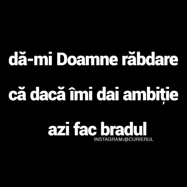 Dă-mi, Doamne, răbdare, că dacă îmi dai ambiție azi fac bradul