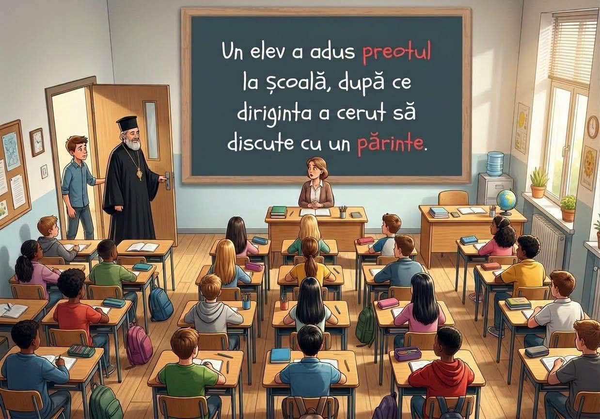 Un elev a adus preotul la școală, după ce diriginta a cerut să discute cu un părinte