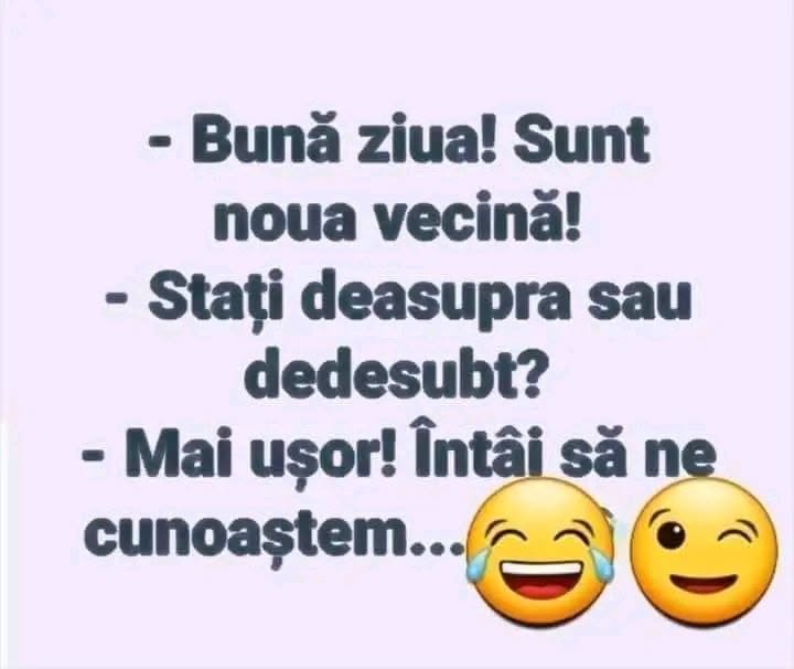 Bună ziua! Sunt noua vecină! Stați deasupra sau dedesubt? Mai ușor! Întâi să ne cunoaștem...