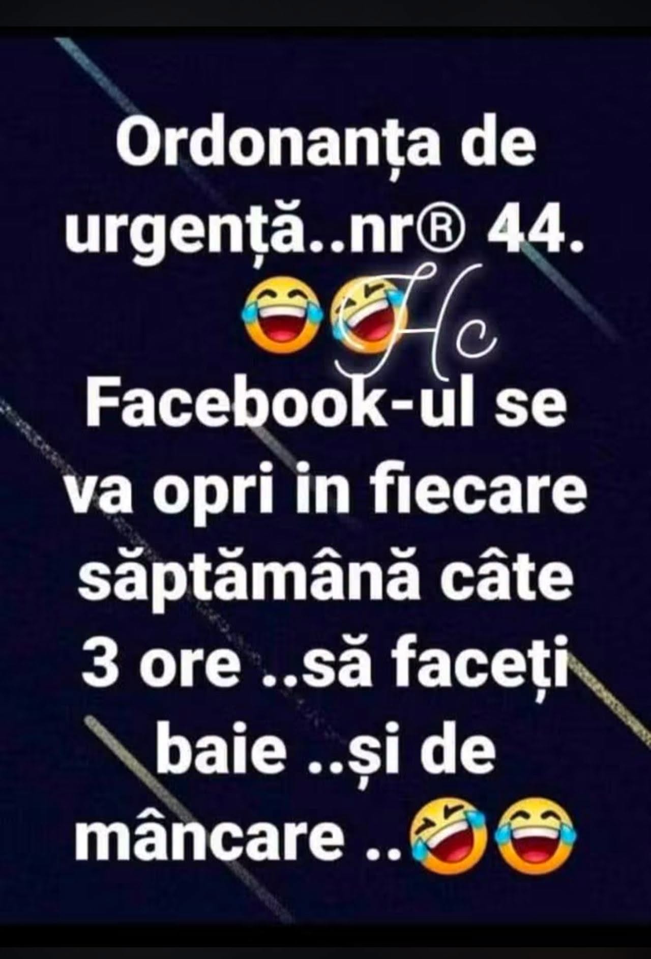 Ordonanța de urgență nr. 44: Facebook-ul se va opri în fiecare săptămână câte 3 ore, să faceți baie și de mâncare