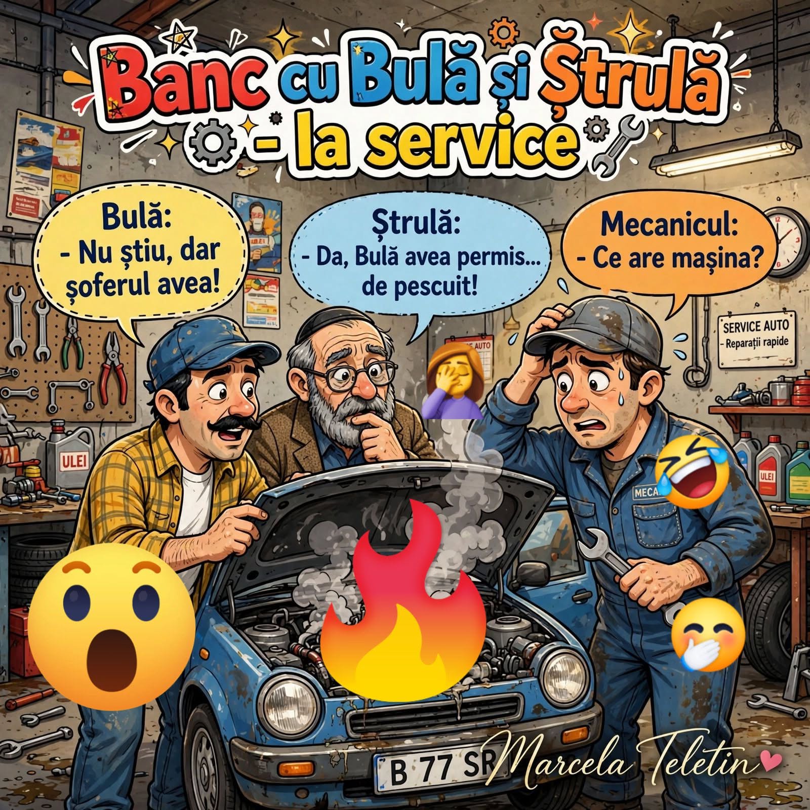 Bulă și Strulă la service: Ce are mașina? Nu știu, dar șoferul avea! Da, Bulă avea permis... de pescuit!