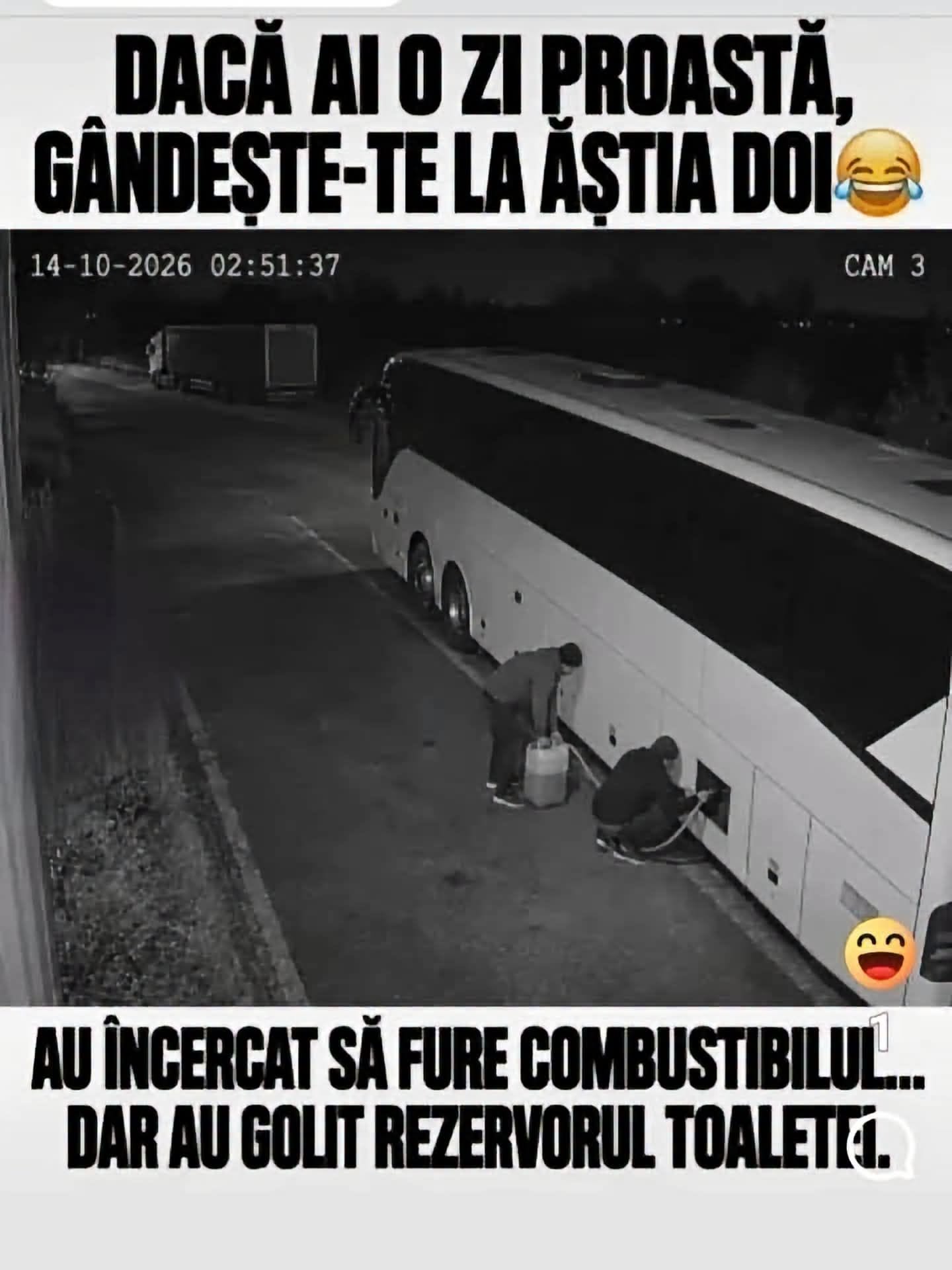 Dacă ai o zi proastă, gândește-te la ăștia doi: au încercat să fure combustibil, dar au golit rezervorul toaletei