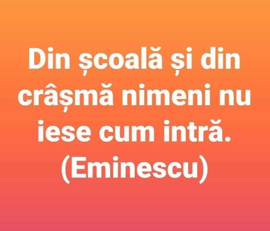 Din școală și din crâșmă nimeni nu iese cum intră. (Eminescu)