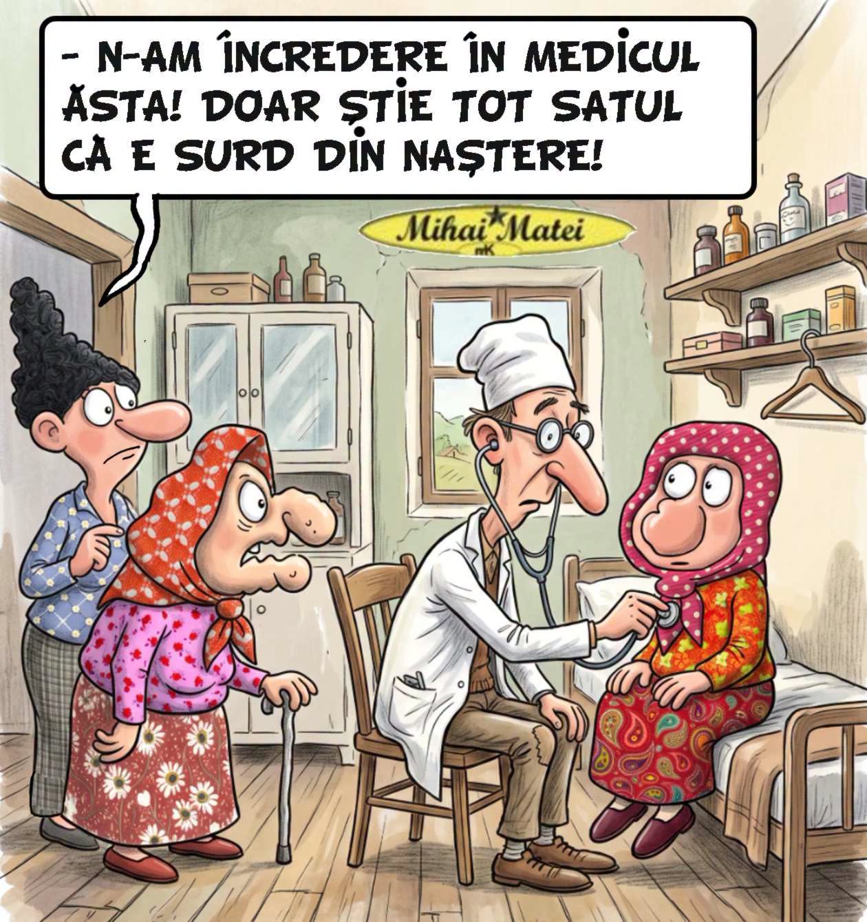 N-am încredere în medicul ăsta! Doar știe tot satul că e surd din naștere!