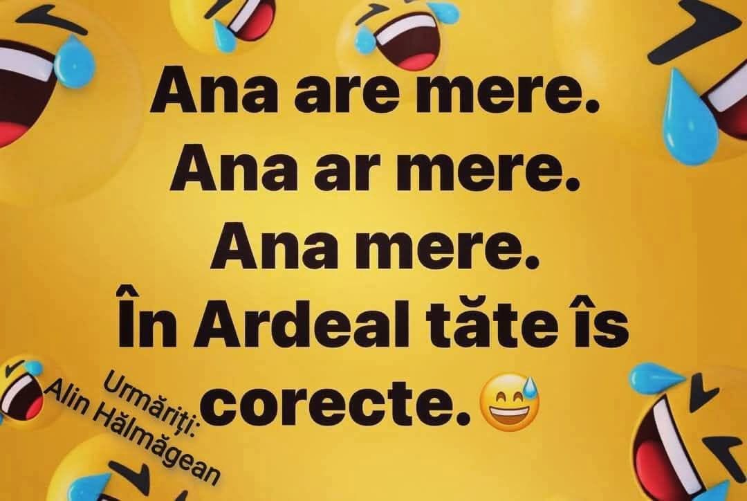 Ana are mere. Ana ar mere. Ana mere. În Ardeal tăte îs corecte