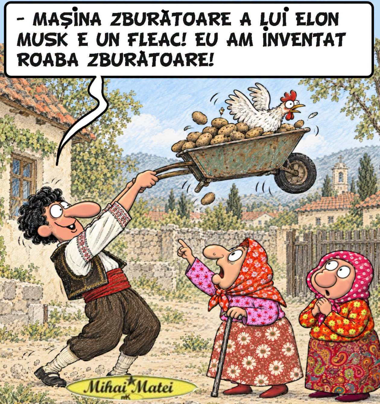 Mașina zburătoare a lui Elon Musk e un fleac! Eu am inventat roaba zburătoare!