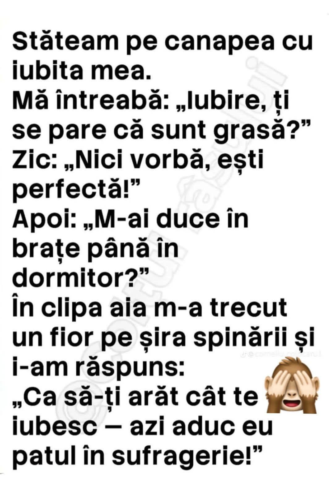 Iubirea mea mă întreabă dacă o duc în brațe până în dormitor. Ca să-i arăt cât o iubesc, azi aduc eu patul în sufragerie!
