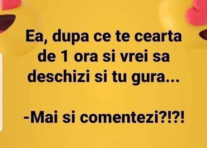 Ea, după ce te ceartă de o oră și vrei să deschizi și tu gura: Mai și comentezi?!