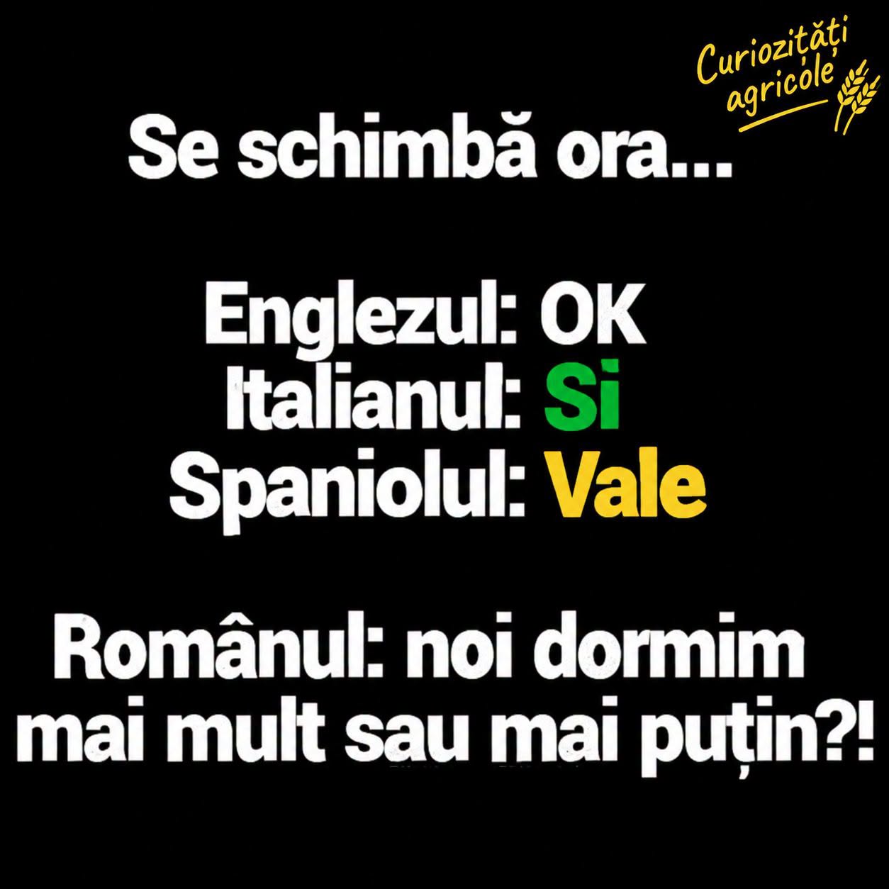 Se schimbă ora... Englezul: OK. Italianul: Sì. Spaniolul: Vale. Românul: Noi dormim mai mult sau mai puțin?!