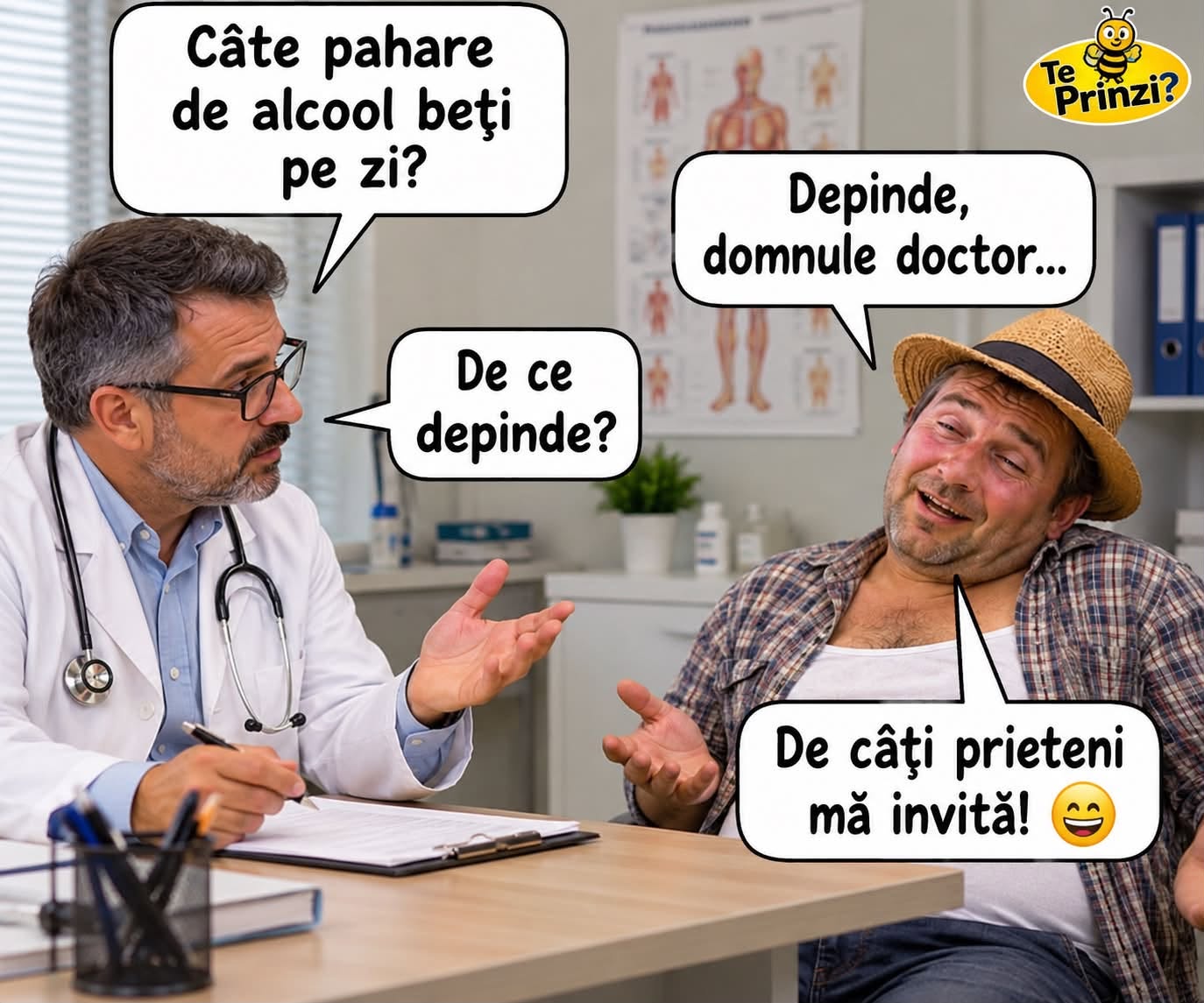 Câte pahare de alcool beți pe zi? Depinde, domnule doctor... De ce depinde? De câți prieteni mă invită!