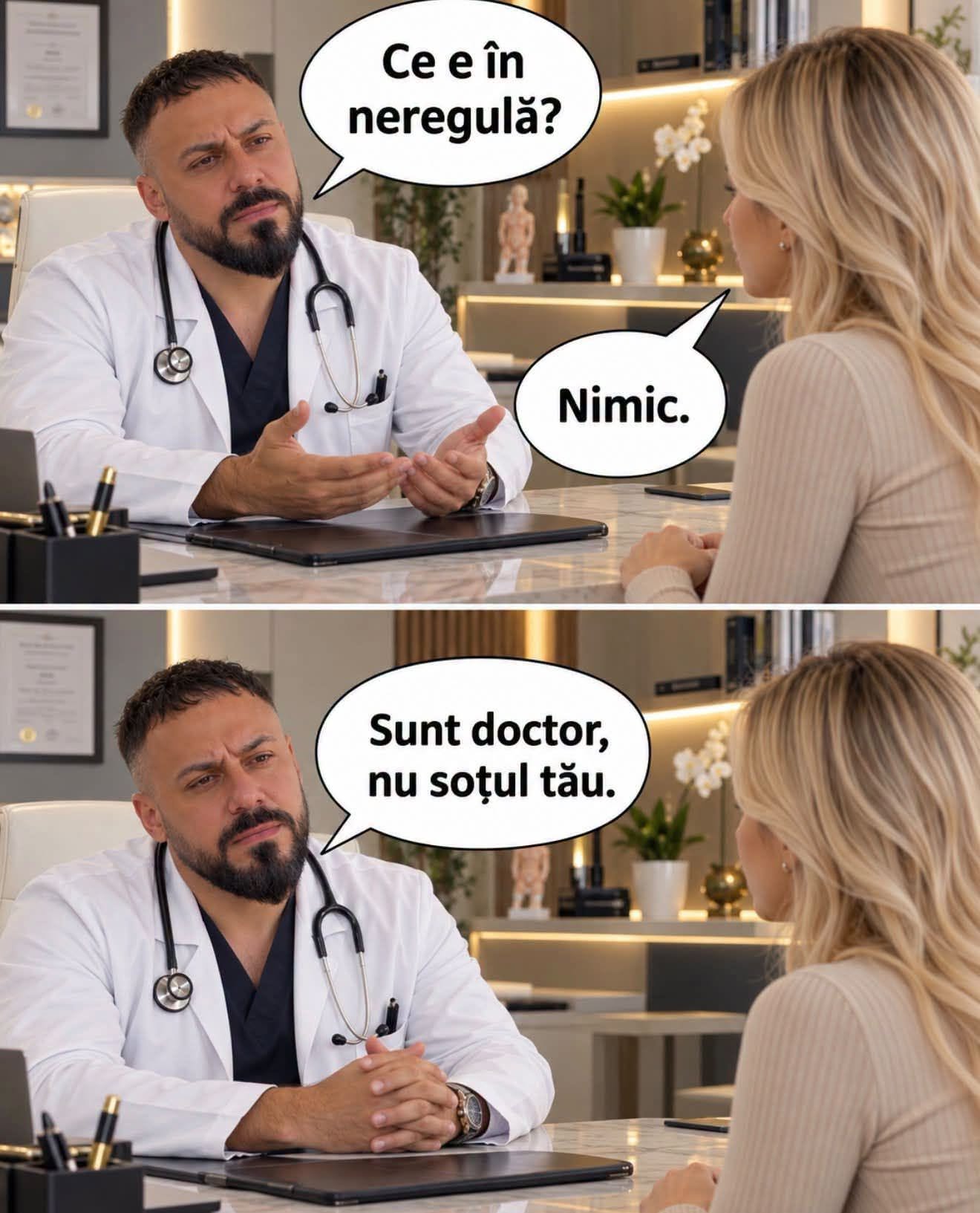 Ce e în neregulă? Nimic. Sunt doctor, nu soțul tău.