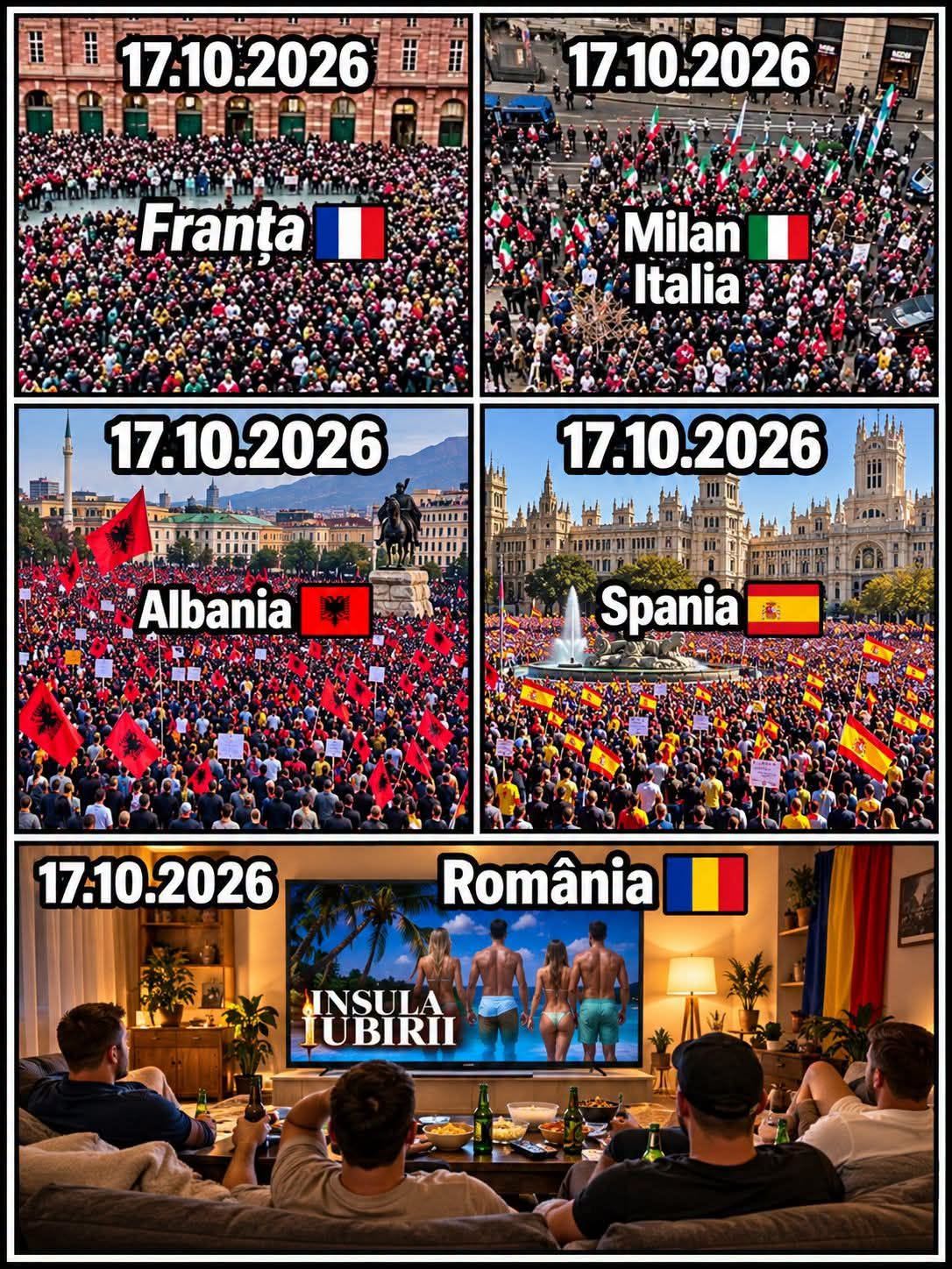17.10.2026: Franța, Italia, Albania și Spania ies în stradă. Între timp, în România...