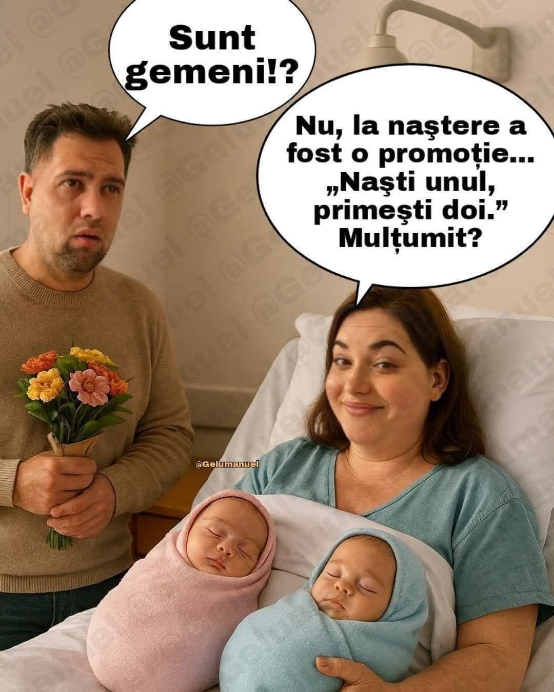 Sunt gemeni?! Nu, la naștere a fost o promoție: naști unul, primești doi. Mulțumit?