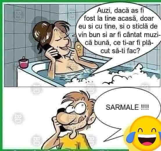 Auzi, dacă aș fi la tine acasă, doar eu și cu tine și o sticlă de vin, ce ți-ar plăcea să-ți fac? Sarmale!