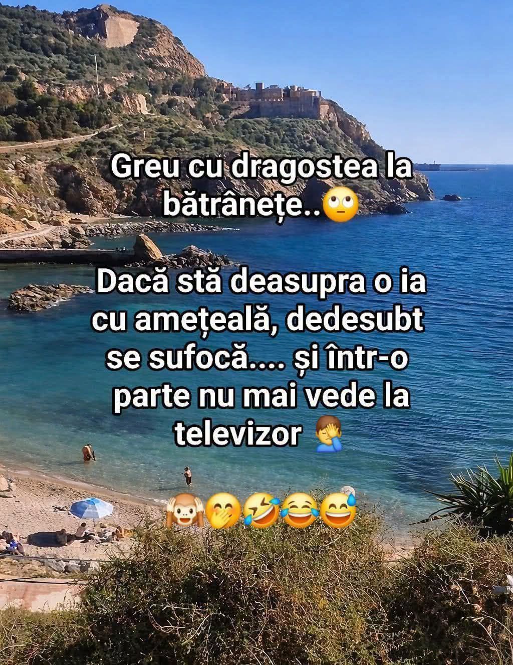 Greu cu dragostea la bătrânețe: dacă stă deasupra o ia cu amețeală, dedesubt se sufocă, într-o parte nu mai vede televizorul