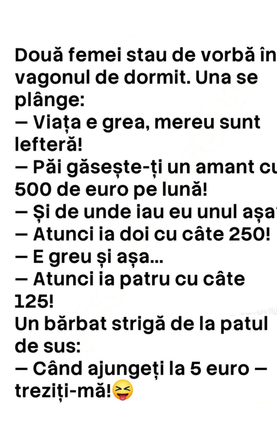 Două femei în vagonul de dormit: Găsește-ți un amant cu 500 de euro pe lună... Când ajungeți la 5 euro, treziți-mă!