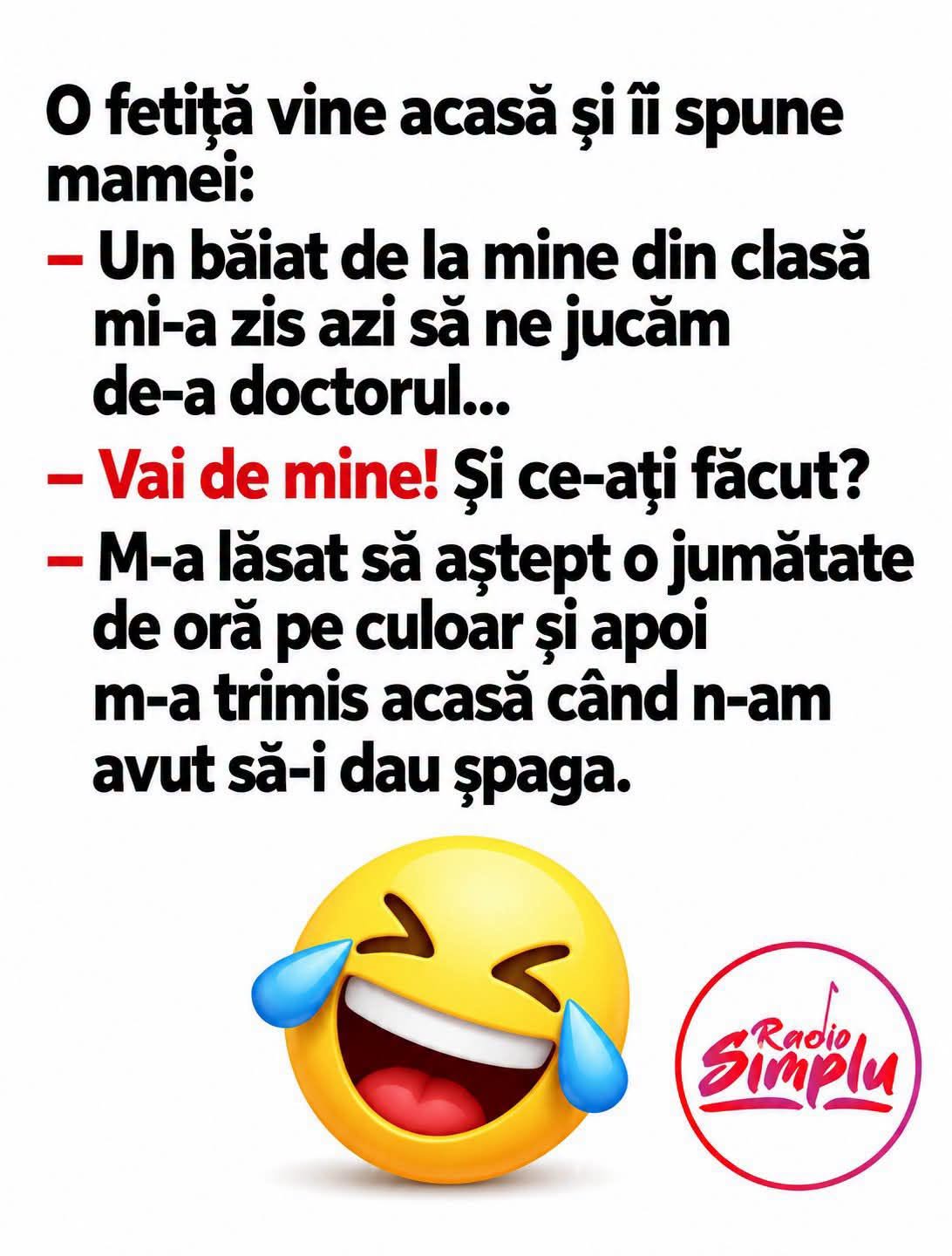 O fetiță vine acasă: un băiat din clasă mi-a zis să ne jucăm de-a doctorul... M-a lăsat să aștept o jumătate de oră pe culoar și m-a trimis acasă când n-am avut să-i dau șpagă